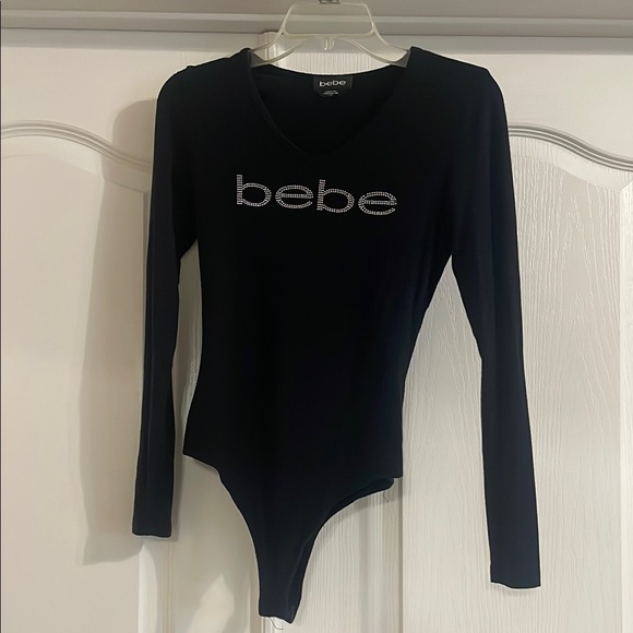 bebe | Tops | Bebe Black Rhinestone Logo Bodysuit | Poshmark